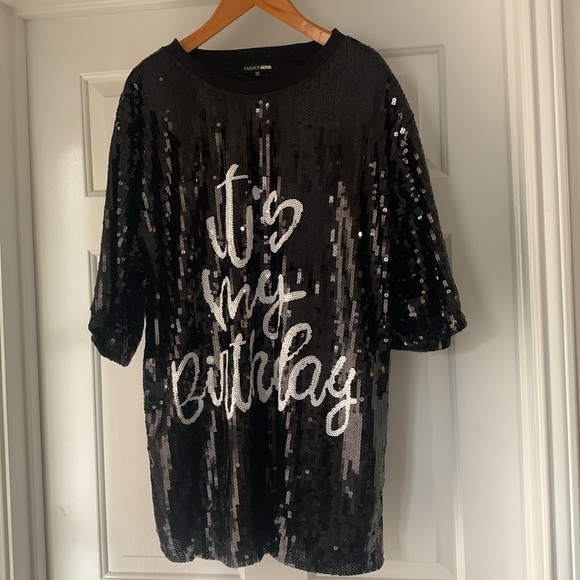 Fashion Nova Embellished It’s My Birthday Sequin Shirt Dres - Picture 7 of 16
